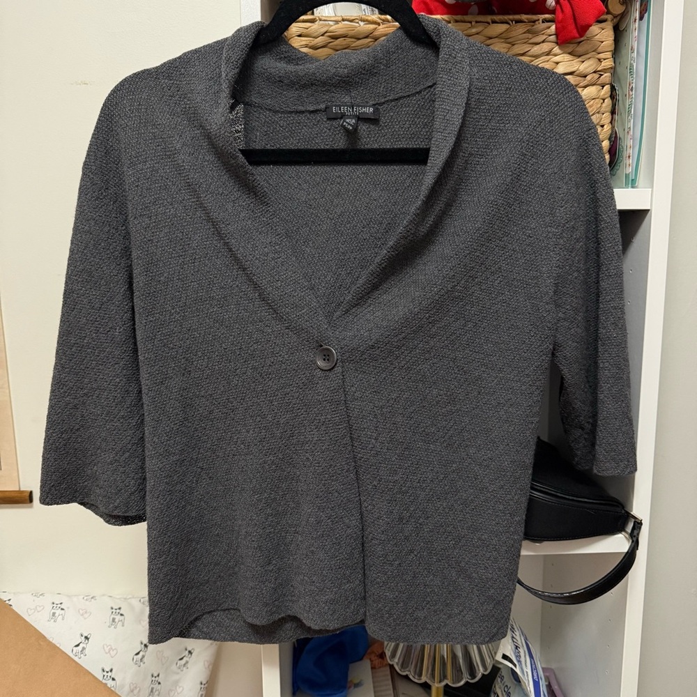 Eileen fisher one button wool lightweight cardigan sweater